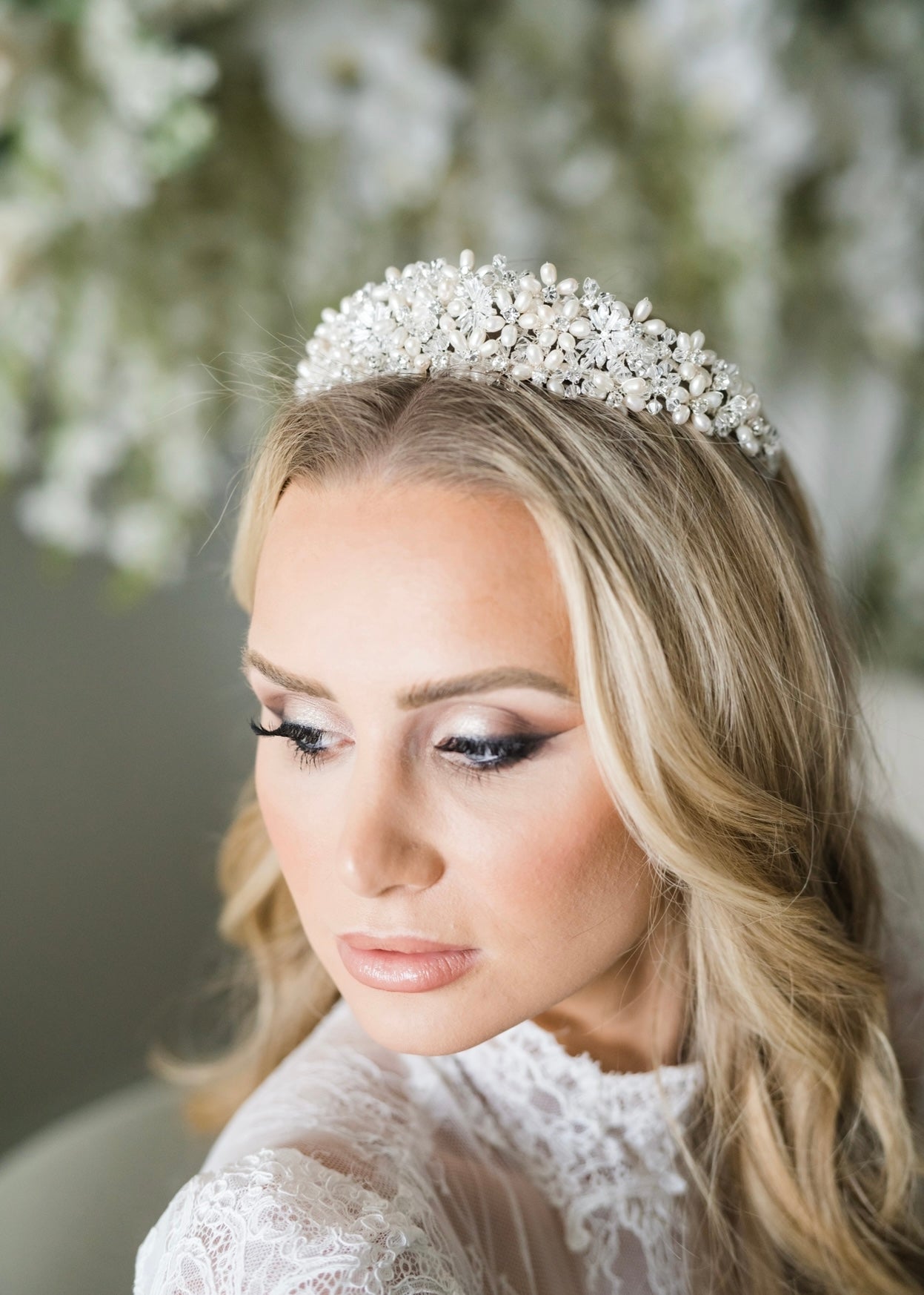 Rhinestone and fresh water pearl crwon Crystal and Pearl Bridal Tiara RANIER Tiara EDEN LUXE Bridal main image 2