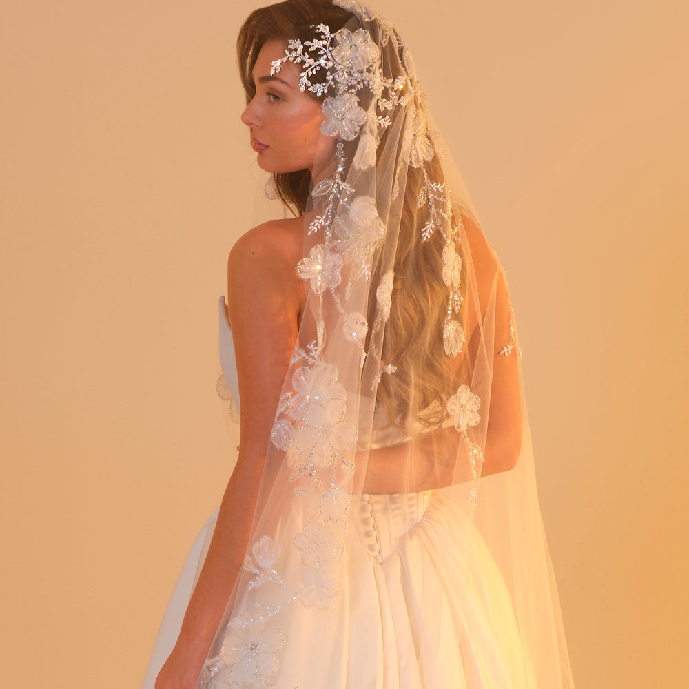 Saint Veil – Floral Embroidered Cathedral Veil – Christie Lauren