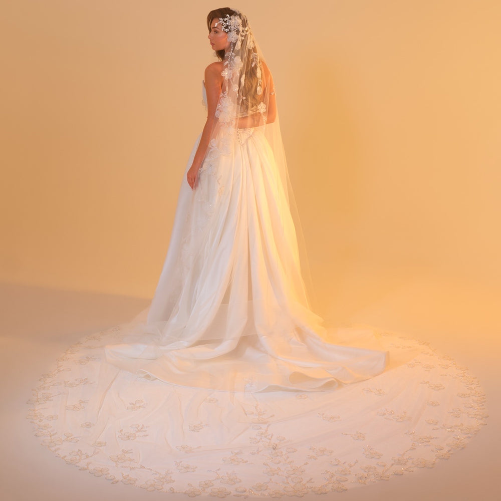 Saint Veil – Floral Embroidered Cathedral Veil – Christie Lauren display picture 3