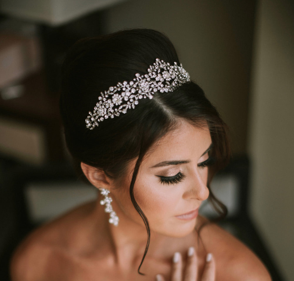 bride wearing harper antique bridal headpiece by christie lauren